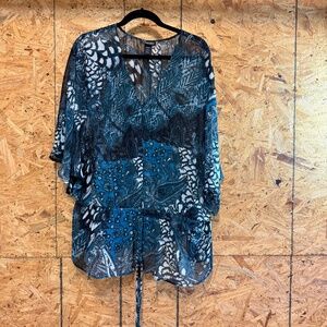 Lane Bryant Womens sheer Blouse with waist tie